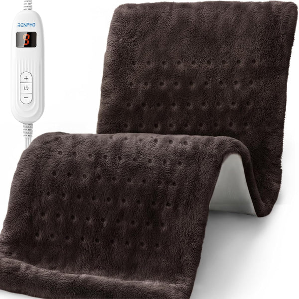 RENPHO Heating Pad for Back, Neck, Shoulder Pain Relief, Extra Large 12"x24" Heat Pad, Auto-Off, FSA HSA Eligible, Brown