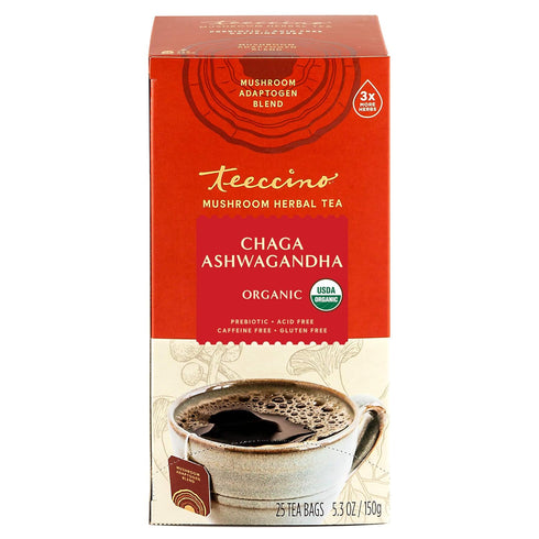 Teeccino Chaga Ashwagandha Tea - Butterscotch Cream - Organic Adaptogenic Herbal Tea, 25 Tea Bags Pack of 3