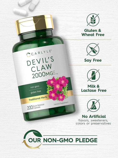 Carlyle Devils Claw 2000mg - 200 Capsules of Concentrated Root Extract - Non-GMO, Gluten Free Herbal Supplement