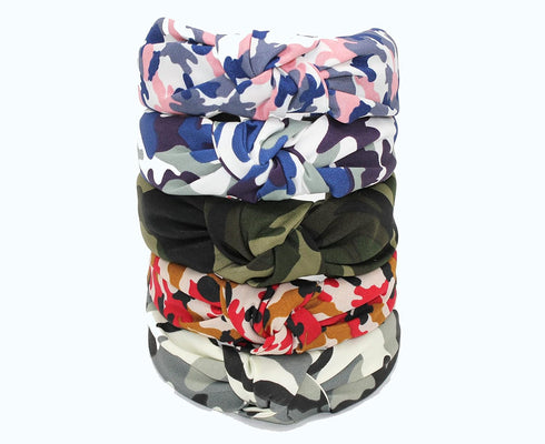 Knotted Headband for Women, Green Camo Chic Top Knot Designer Fashion Headband