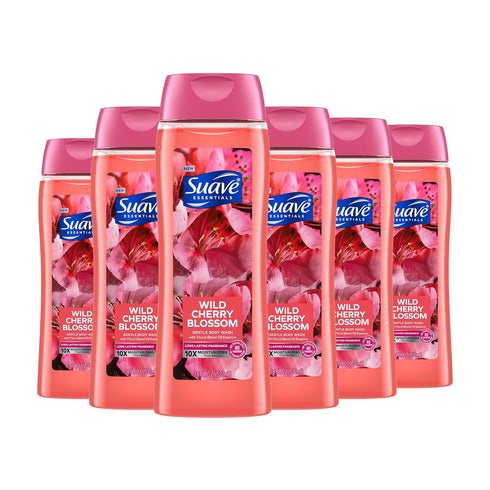 Suave Moisturizing Body Wash - Wild Cherry Blossom & Vitamin E Extract, 18 Oz (Pack of 6)