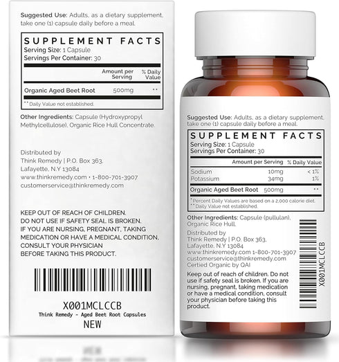 Aged Beet Root Capsules - Organic Beet Powder for Stamina, Nitric Oxide Supplement, 30 Capsules