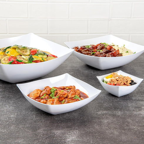 Restaurantware Moderna 32 Ounce Fancy Plastic Bowls, 10 Square Disposable Salad Bowls for Warm and Cold Foods