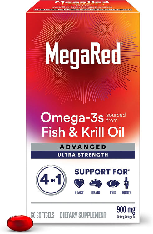 Megared Omega-3 Fish & Krill Oil Supplement 900mg - MegaRed Advanced 4in1,