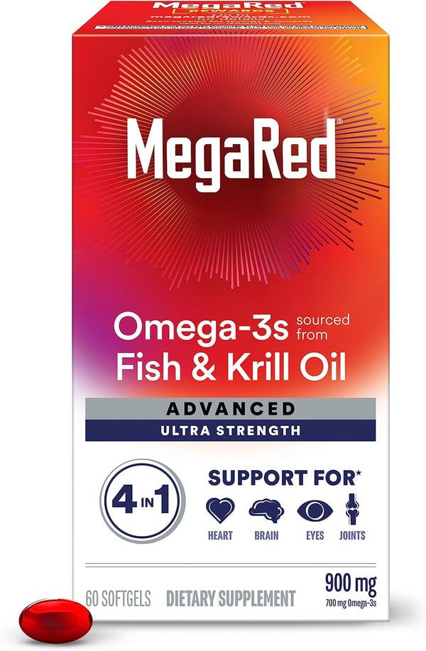 Megared Omega-3 Fish & Krill Oil Supplement 900mg - MegaRed Advanced 4in1,