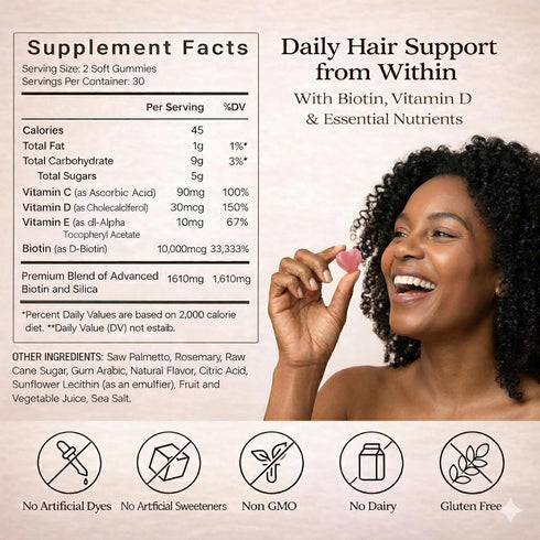 SUUDUUL Gummies (5000mg (30mcg), 60 Gummies Hair Growth for Black Women, with Biotin-Silica Complex Biotin) & Vitamin D