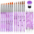 TOROKOM 19 Pcs Nail Art Brushes Set, Acrylic Nail Brush Set for Nail Art Painting and Dust Removal Tools (Purple)