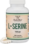 L-Serine Capsules, 2000mg Servings, 180 Count - Amino Acid for Serotonin Production & Brain Support, Third Party Tested