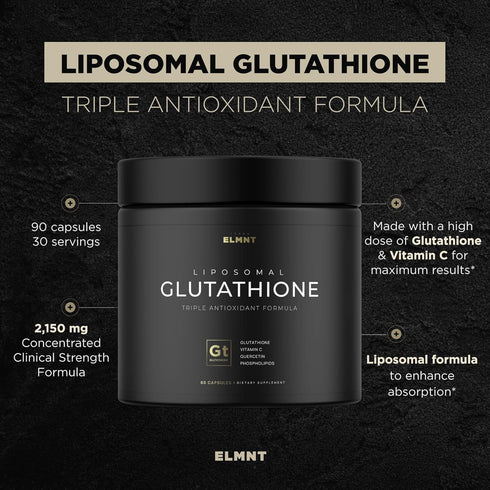 ELMNT 2150mg Liposomal Glutathione Supplement with Vitamin C, Quercetin & 1000mg Reduced L Glutathione - 90 Pills