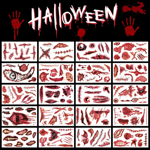 20 Sheets Body Face Fake Scar Halloween Makeup Kit, Halloween Temporary Tattoos Stickers for Kids Women Men, Halloween Party Favors Decorations Supplies, Halloween Gifts Goodie Bag Fillers