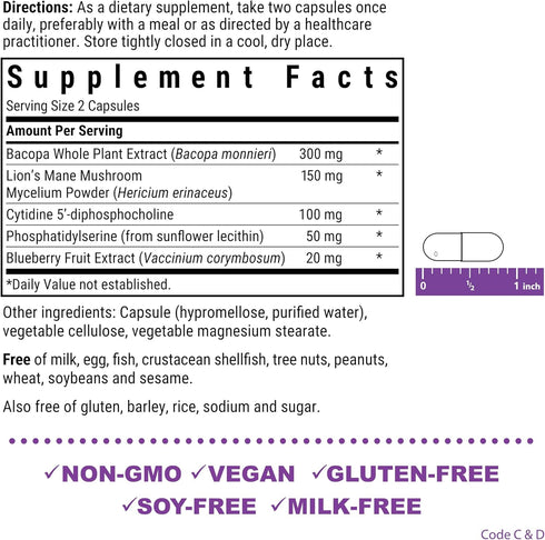 Bluebonnet Nutrition BrainPower - Whole Food-Based Nootropic Blend for Brain Health, 60 Vegetable Capsules