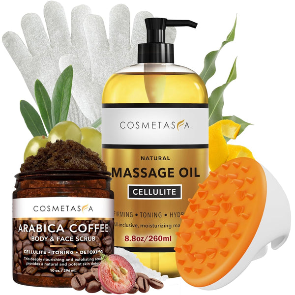 Cosmetasa Anti Cellulite Massage Oil Kit - Organic Arabica Coffee Face &