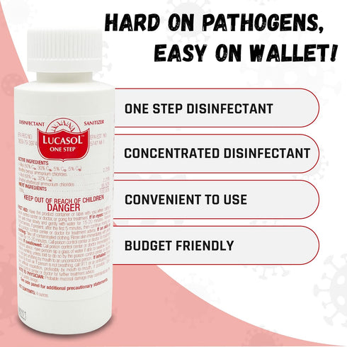 Lucasol One Step Disinfectant Spray, 4 Ounce, All Purpose Cleaner for Hospitals, Salons, Household Essentials, School,