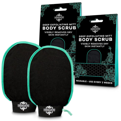 Dermasuri Deep Exfoliating Glove - 2 Pack Body Scrubber for Exfoliating & Dead Skin Removal, Korean Skincare