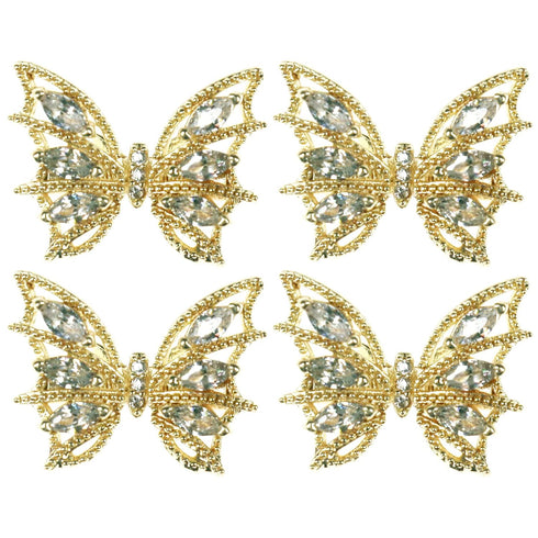 Tinsow 4 Pcs Nail Diamond Metal Butterfly Jewelry, Crystal Strass Moving Wings Wedding Charms Accessories (Gold)
