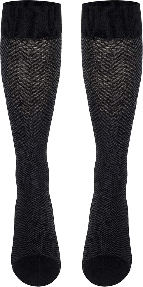 20-30 mmHg Cotton Socks for Women, Black Herringbone, Large