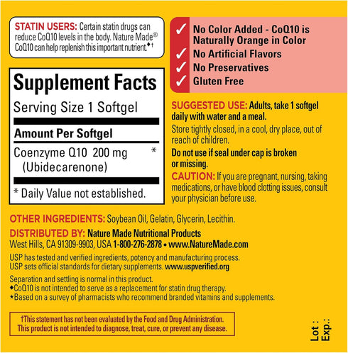 Nature Made CoQ10 200mg Dietary Supplement, 40 Softgels for Heart Health Support