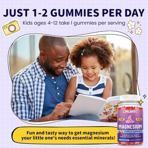 Gummies-Magnesium Gummies Omega-3, B6, D3 2 Pack Kids Magnesium Glycinate for Kids Supplement-w/Zinc, Chamomile