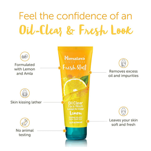Himalaya Fresh Start Oil Clear Lemon Face Wash - Daily Cleanser for All Skin Types, 3.38 oz