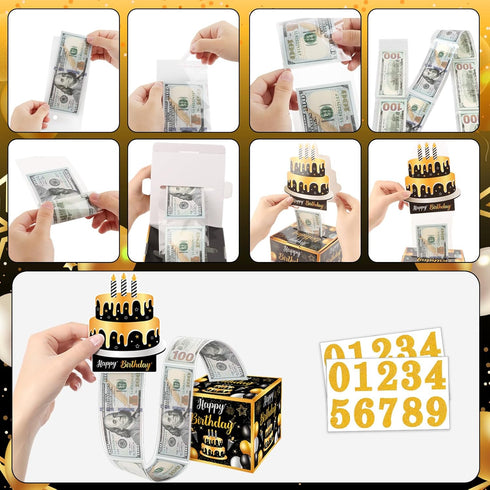 Lemicin 50 Set Birthday Money Gift Box for Cash Surprise Money Roll Gift Box with Pull Out Card and Transparent Bags