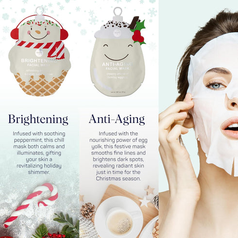 SpaLife Holiday Treats Facial Masks 12-Pack - Festive Christmas Skincare for Soothing and Nourishing