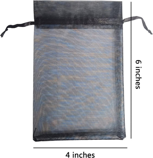 Organza Gift Bags 50 Pack, 4x6 inch Black Drawstrings for Baby Shower, Party Favors, Wedding
