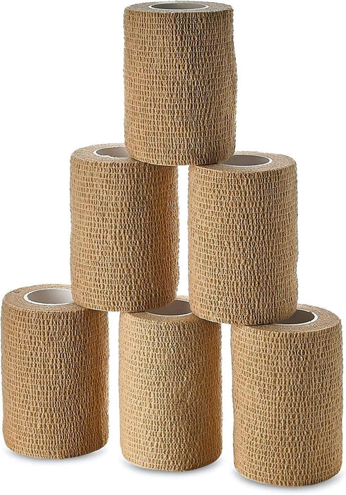Self Adherent Wrap - Bulk Pack of 6, Athletic Tape Rolls for Ankle Sprains & Swelling