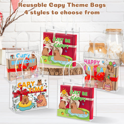 H1vojoxo 24PCS 7.9x3.2x7.9 Inches Capy Birthday Gift Bags - Cappy Clear PVC Gift Bags with Handle Reusable Capy Time