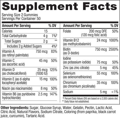 Gummy, Immune 50 100 Count OLLY Teen Girl Multi Healthy Skin and Support,* Essential Vitamins, Biotin, Zinc, Chewable