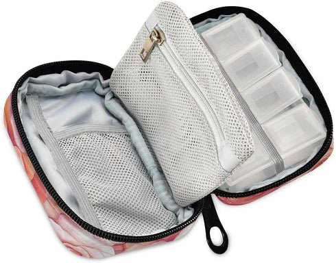 Ollabaky 7 Pill Organizer Rose Floral Travel Pill Cases Bag Portable Pill Container Days Pill Box Organizer Vitamin