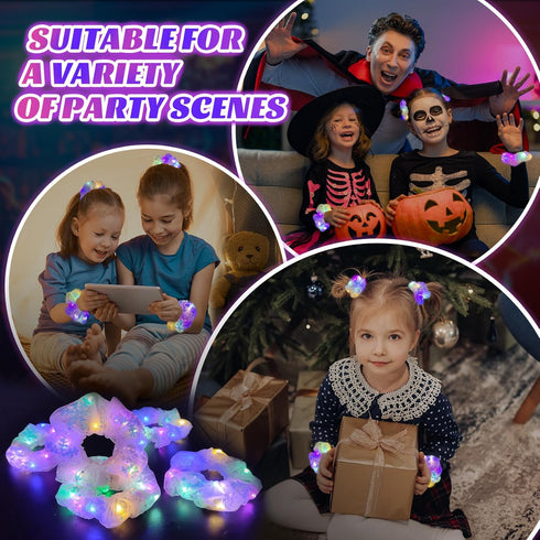 Light Up Scrunchies Gift Set, LED Hair Accessories for Girls & Women, Glow in the Dark Party Favors