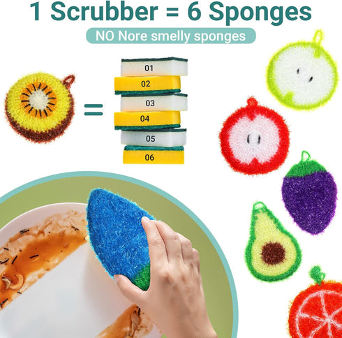 16 Pcs Fruit Dish Scrubber - Non Scratch Reusable Kitchen Scrubber for Dishwashing