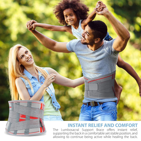 ORTONYX Lumbar Support Belt, Ergonomic Design, Breathable Material, M/L, Gray/Red