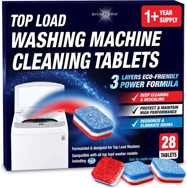 Washing Machine Cleaning Tablets - HE Top Load, 28 Tablets, Eco-Friendly Cleaner for Deep Cleaning & Deodorizing