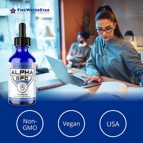 FWS Alpha GPC 300 mg Liquid Choline - Organic Non-GMO Nootropic Brain Supplement for Memory and Focus