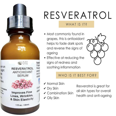 Resveratrol Skin Serum, Antioxidant Anti-Aging Factor for Fine Lines, Wrinkles & Skin Elasticity