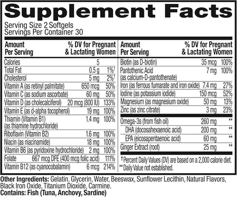 OLLY Ultra Strength Prenatal Multivitamin Softgels, 60 Count, Supports Healthy Growth, Iron, Folic Acid, DHA
