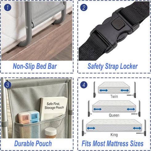 siucicove 2026 350lbs, Bed Rails for Elderly Adults Safety ASTM Approved Upgrade Non-Slip Ergonomic Handle & Storage