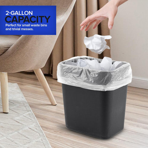 Stock Your Home 2 Gallon Unscented Small Garbage Bags, 100 Count, Leakproof, Versatile Usage
