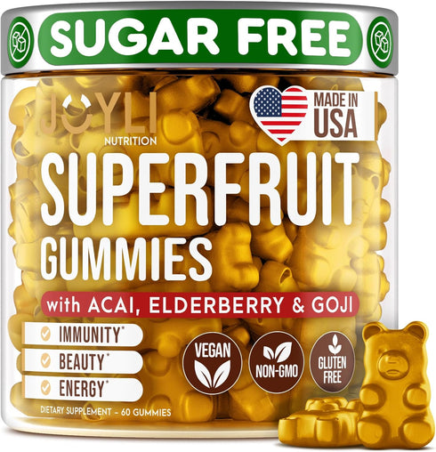 Joyli Superfruit Gummies - Sugar-Free Fruit Multivitamin Gummies - Supports Immunity, Digestion & Energy