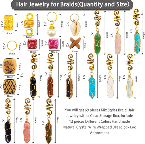 Messen Dreadlocks Jewelry Crystal Wire Wrapped Braids Hair Accessories Imitation Wood Beads Cuffs Coils Rings Pearl Pendants