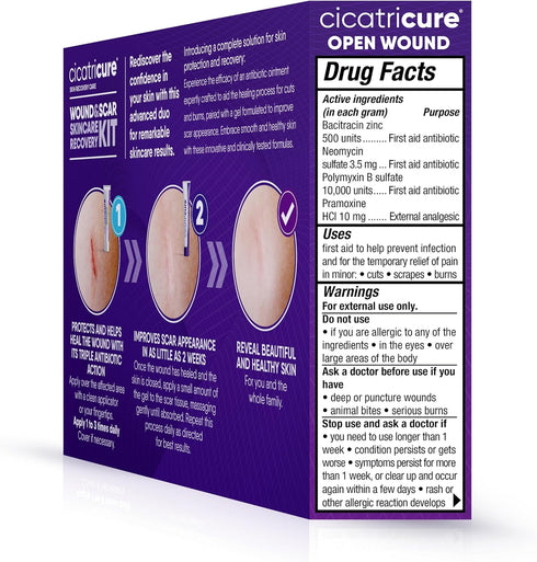 Cicatricure Skin Recovery Kit: Advanced Scar Gel & Open Wound Care Antibiotic Ointment, 1 oz Each