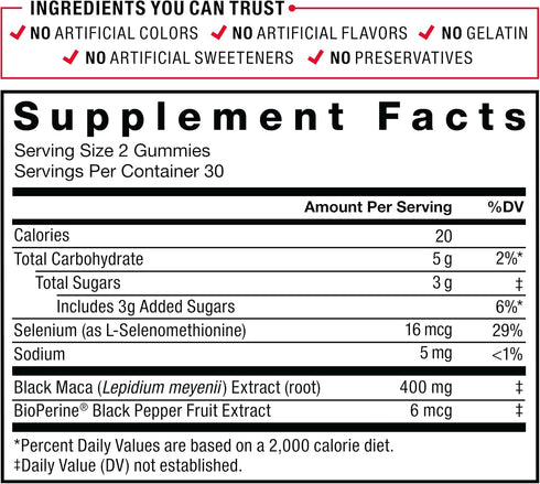 Force Factor Black Maca Gummies, 60 Gummies, Enhance Vitality in Men & Women, Delicious Passion Berry Flavor