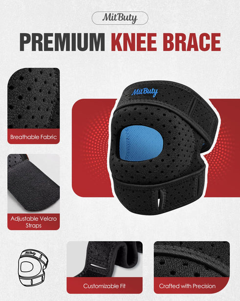 MitButy Knee Support for Men & Women Adjustable Knee Brace with Open Patella & Built-in Patella Gel Pads for Running