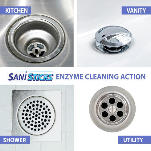 SANI 360° Sani Sticks Drain Cleaner and Deodorizer, 48 Count, Unscented Enzyme Pipe Cleaners, Safe for Sinks