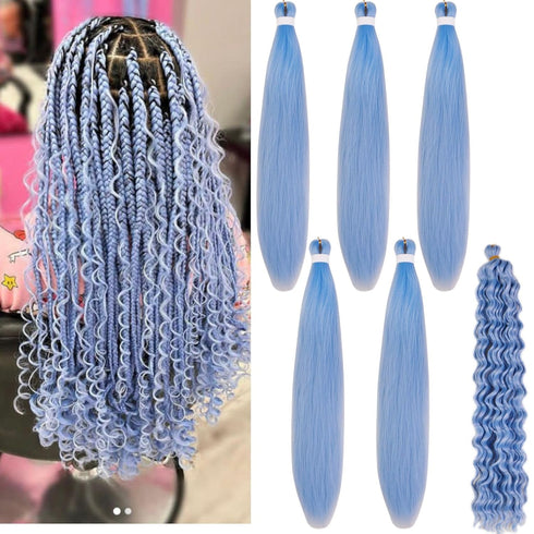 Leticia Baby Blue Braiding Hair - Boho Curly Hair for Braiding, Boho Braids
