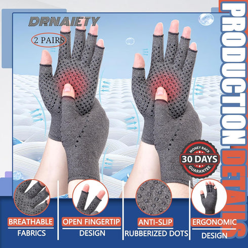 DRNAIETY 2 Pairs Compression Gloves for Hand Arthritis - Anti-Slip Glue Dot Gloves for Work, Men & Women