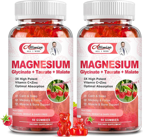 Sugar-Free Magnesium Glycinate Gummies - 500mg Potassium Magnesium Complex Supplement for Memory and Mood