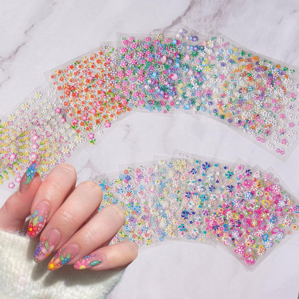 30 Sheets Flower Nail Stickers, 3D Self-Adhesive Colorful Flowers Cherry Blossoms for Spring Summer Nail Decoration