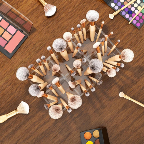 HIIMIEI Clear Acrylic Makeup Brush Holder Organizer - 6-Slots Cosmetic Brushes Storage for Vanity Countertop